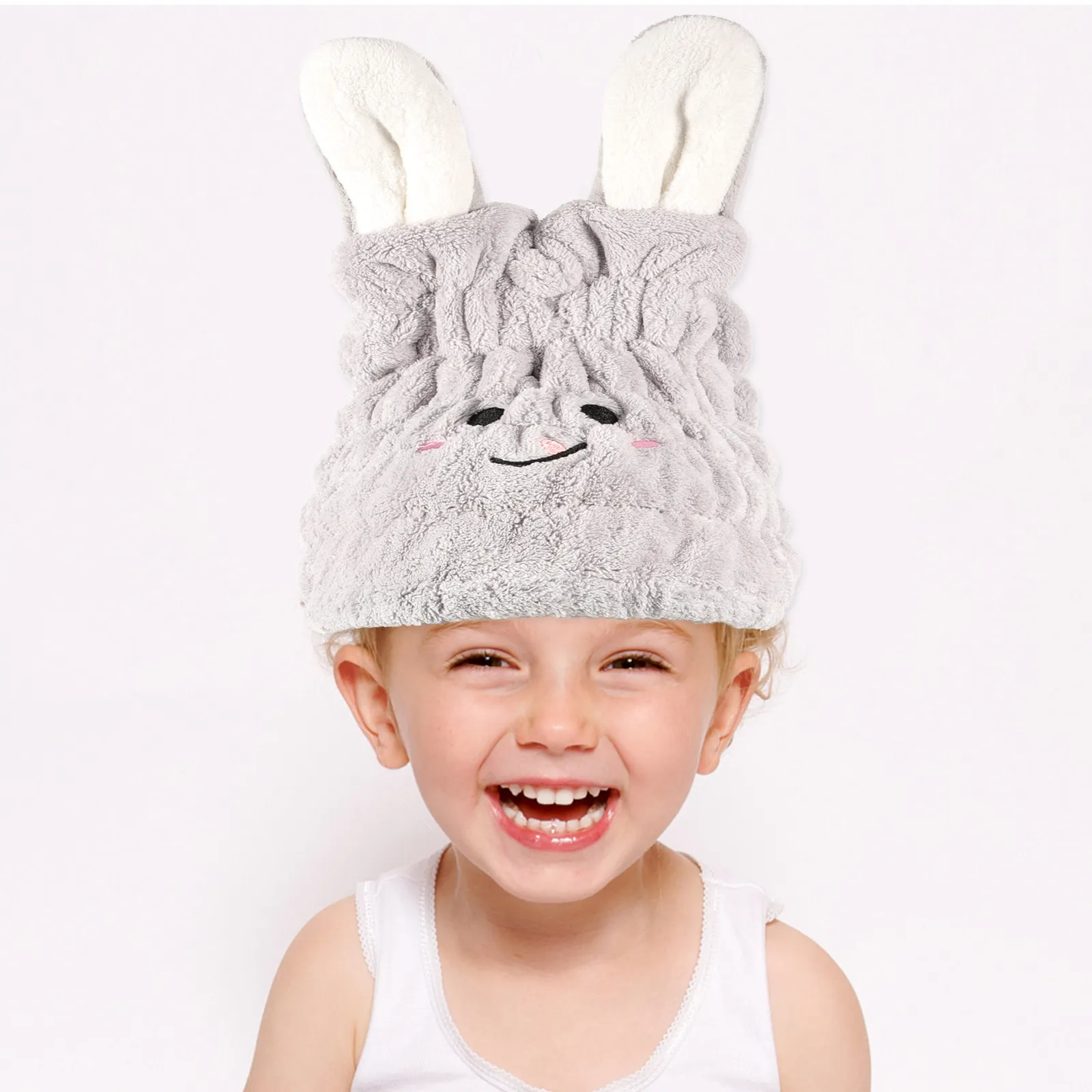 

2Pcs Children Hair Towel Wrap Cute Rabbit Ear Design Absorbent Coral Fleece Hair Dry Cap Drying Towel Wrap Hat