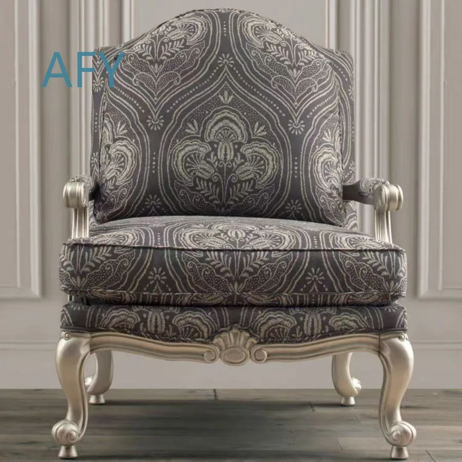 for American Country Style Luxury Solid Wood Fabric Armchair for Living Room Champagne Gold Leisure Tiger Chair Furniture