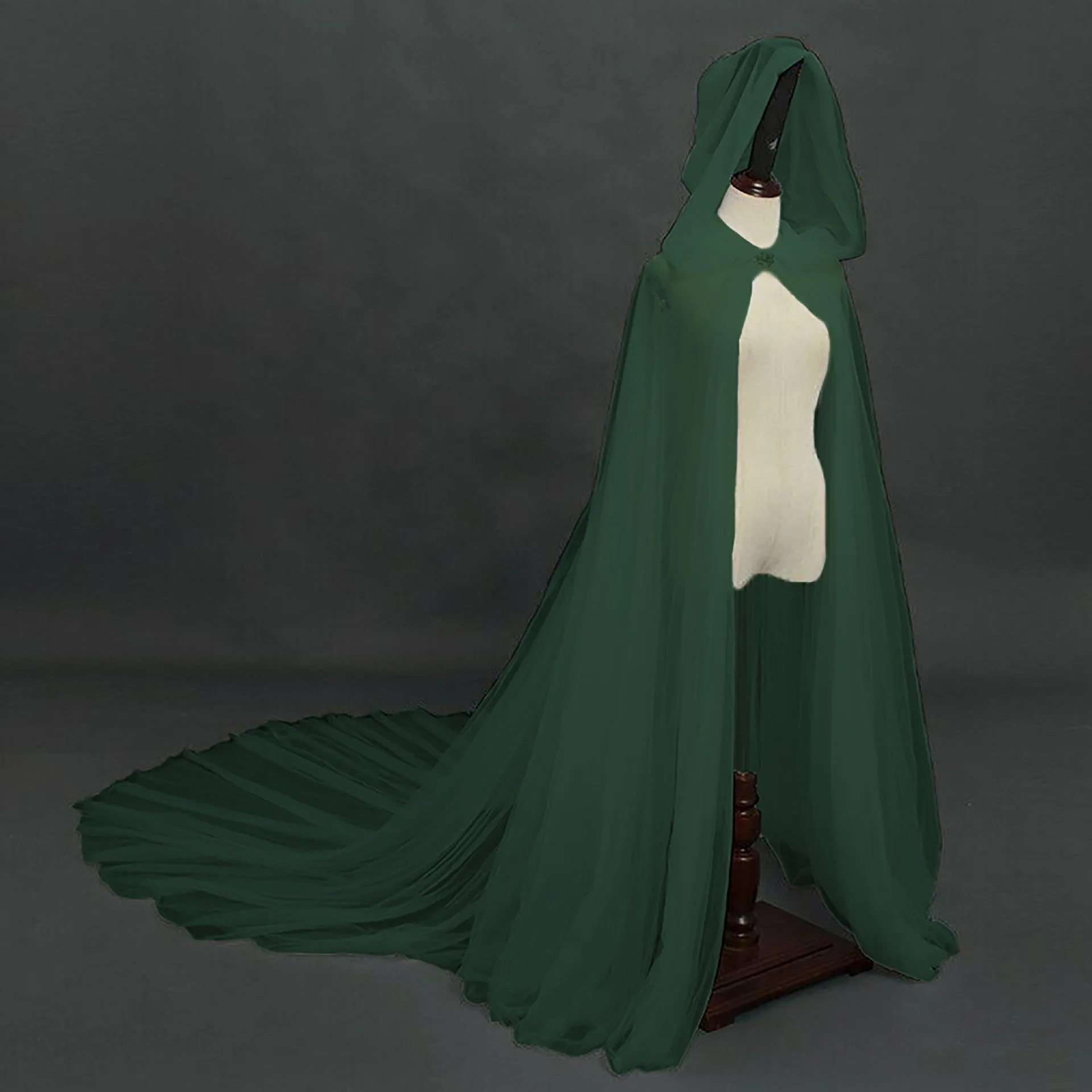 Halloween Women Hooded Vampire Bride Cloak Vintage Mesh Cape Solid Color Black Red White