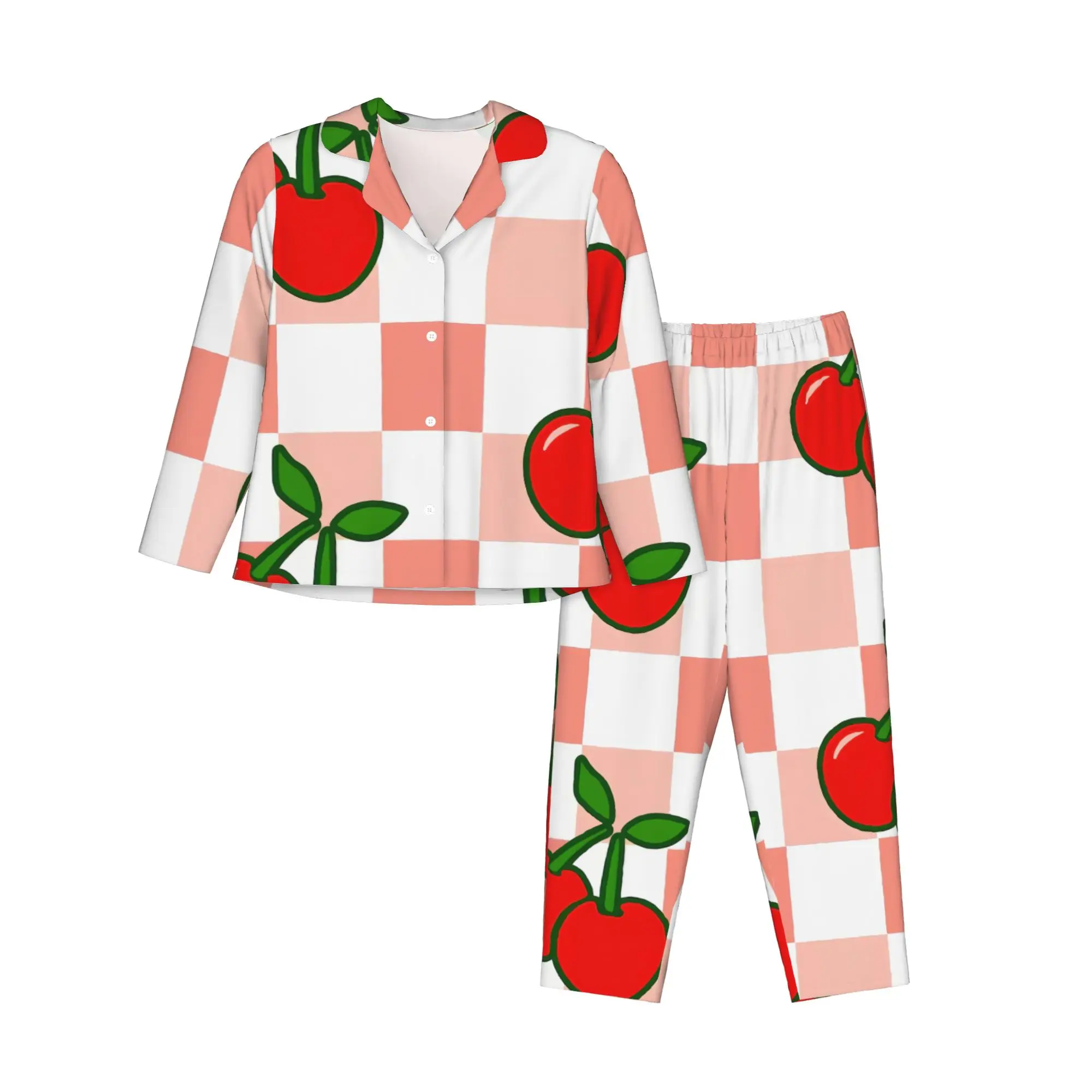 Вишневые весенне-осенние новые женские пижамы, одежда для дома, кардиган, пижамный комплект с длинными рукавами