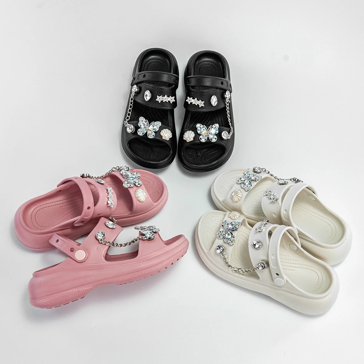 Fashion Hot-Selling Cartoon Shell Crystal Butterfly Parent-Child Slippers New Flat-Soled Boys' and Girls' Non-Slip Soft-Soled Sandals 811