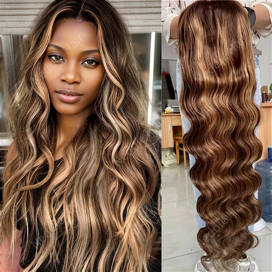 

13x6 Highlight Body Wave 13x4 Human Hair Lace Frontal Wigs 250 Density Colored Ombre 32inch HD Lace Front Wig For Women choice