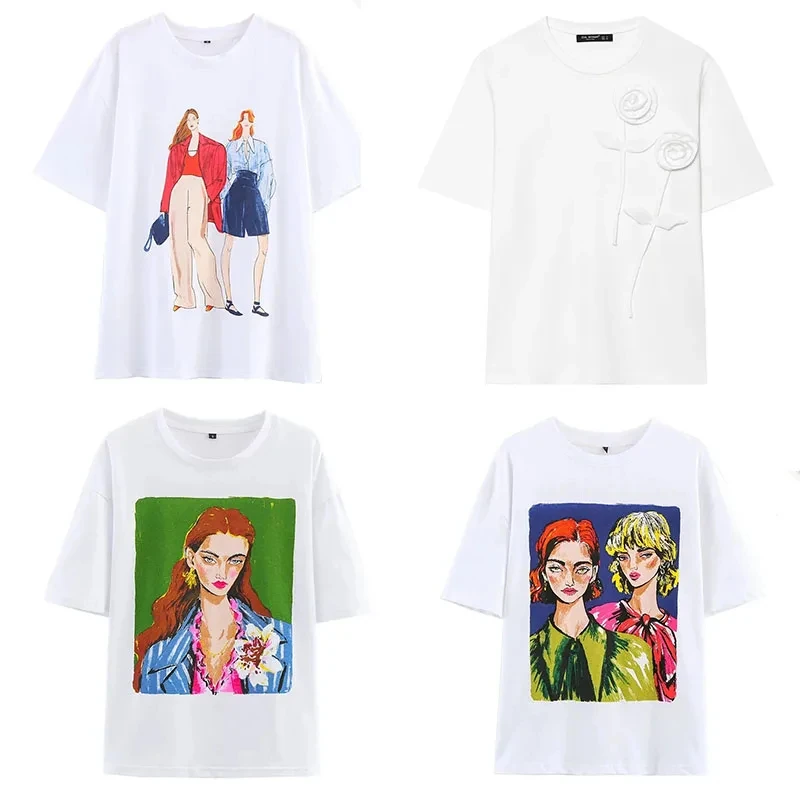 Women's Cotton T-shirt Summer 2025 High Quality Short Sleeve Tee Y2k Streetwear Fashion Shirts T Shirt Female Ladies Tops