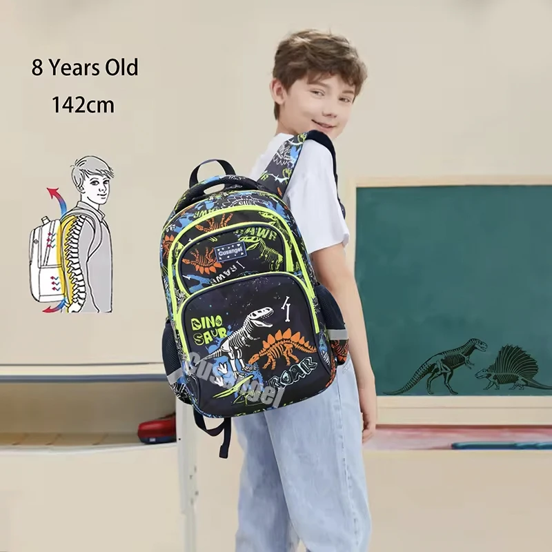 

Primary School Students Backpack Luminous Dinosaur Backpacks Kids Cartoon School Bag Waterproof