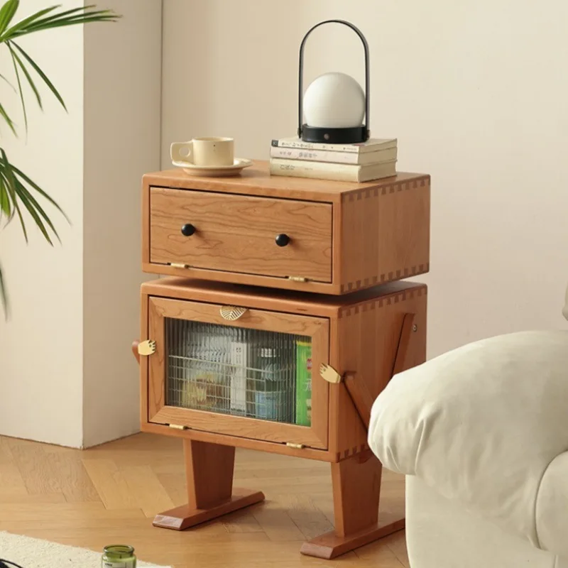 

Nordic solid wood robot cabinet Modern living room creative side cabinet Cherry wood storage cabinet Bedroom bedside table