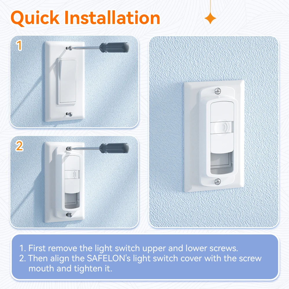 SAFELON 4 PCS Protetor de tampa de interruptor de luz para segurança do bebê, fechaduras de interruptor de luz à prova de crianças, capas de interruptor de parede