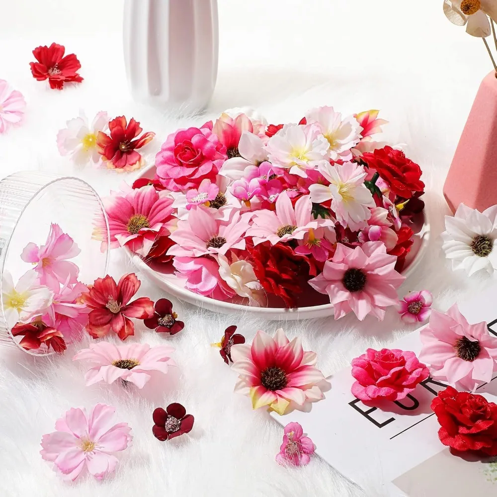 50Pcs Artificial Rose Flowers Random Color Mixing Fake Flowers Home Room Decor Wedding Decoration Cake Ornament Gift Accessories