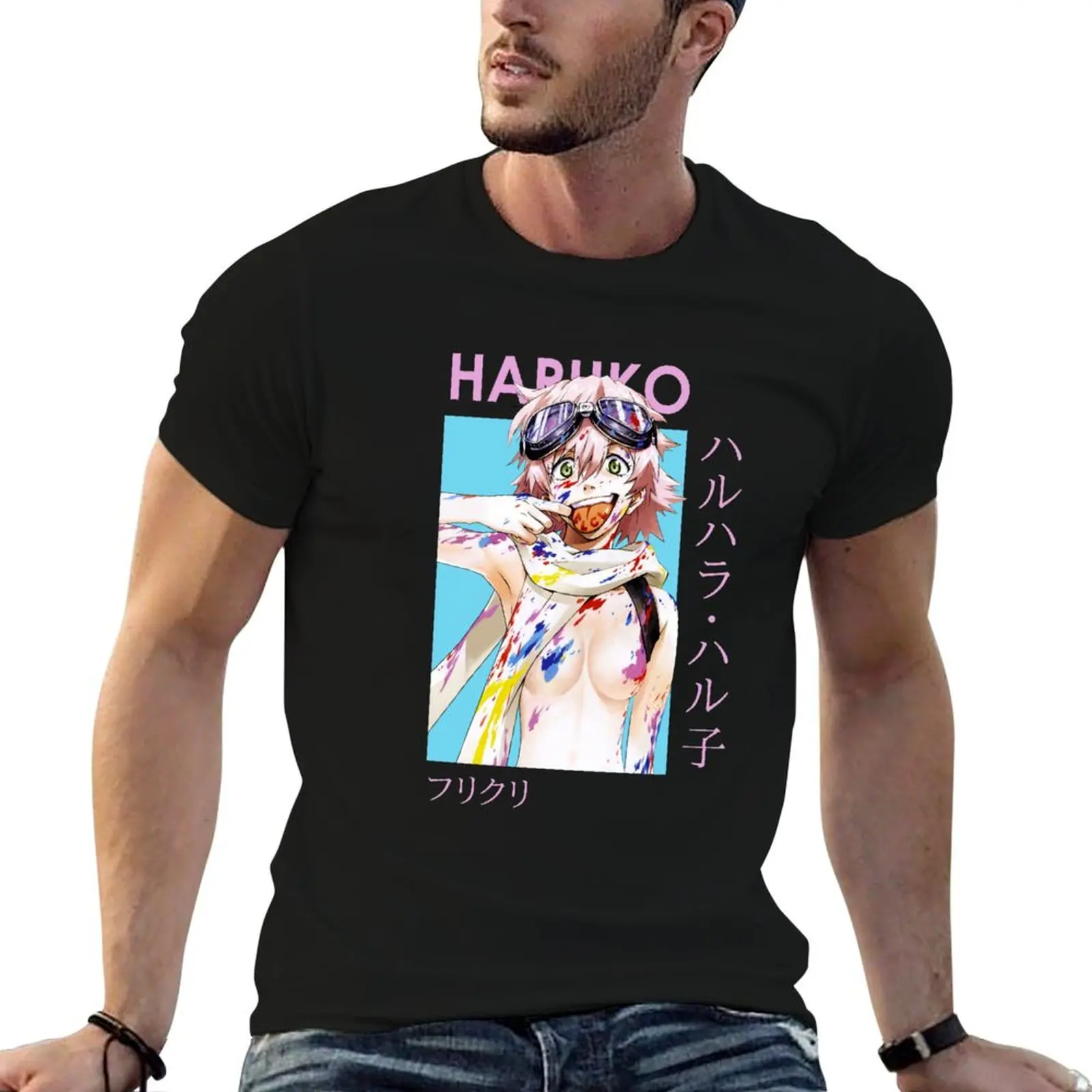 Haruko Haruhara FLCL Card Anime T-Shirt tops cute clothes graphic t shirt vintage hippie clothes plain black t shirts men