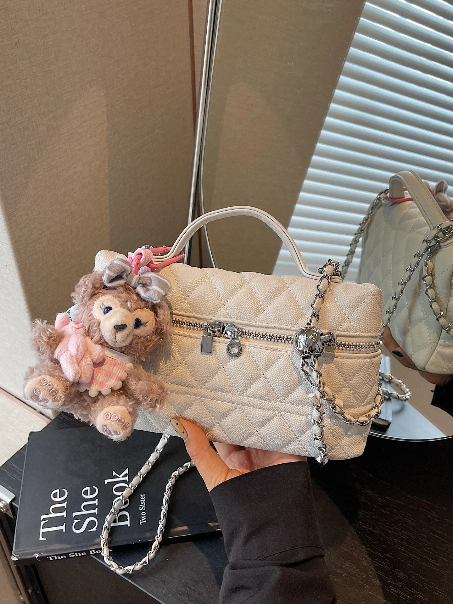  Compact Makeup Handbag Women's Crossbody Box Bag Diamond Grid Single Shoulder Diagonal Chain Bag Soft PU Leather