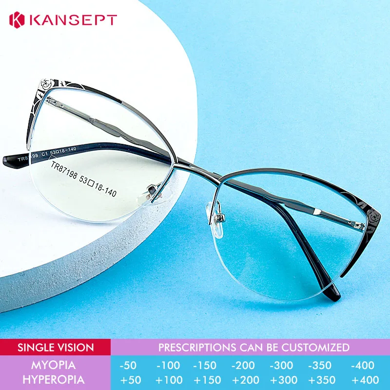 KANSEPT Fashion Large Frame Personalized Cat's Eye Design Women's Anti-Blue Light Reading Eyeglasses Customizable Prescription