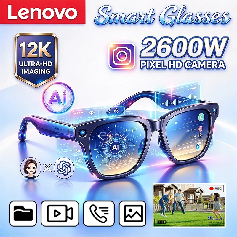Lenovo AI New Smart Glasses 2600W HD Photo AI Translation Hands-Free Calling AI Chat Logging Music Playback Smart Sunglasses