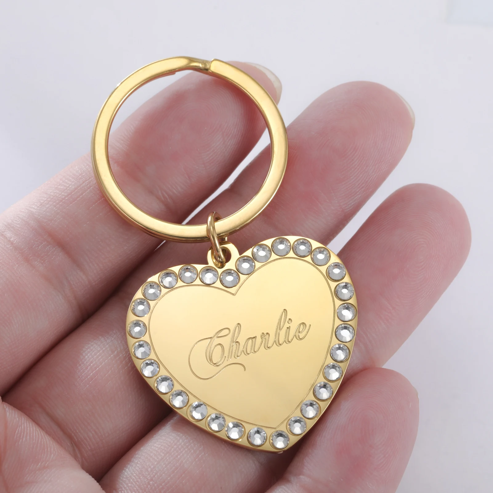 COOLTIME Heart Custom Engraved Keychain Stainless Steel Personalized Love Heart Custom Keychain Jewelry Bag Accessories