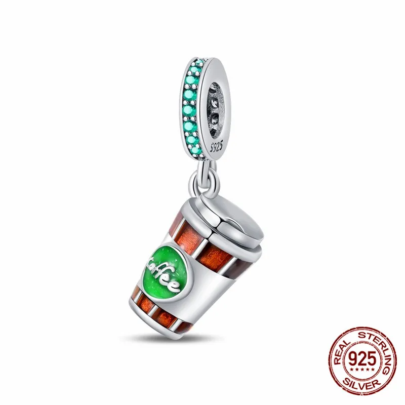 

925 sterling silver beaded coffee pendant perfect for pairing with an original bracelet a DIY women's jewelry gift.