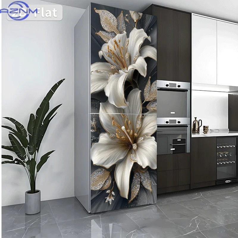 A Luxurious Platinum Lily And Diamond Decoration Sticker - Wall Sticker, Suitable for Wall And Refrigerator Stickers, Modern K