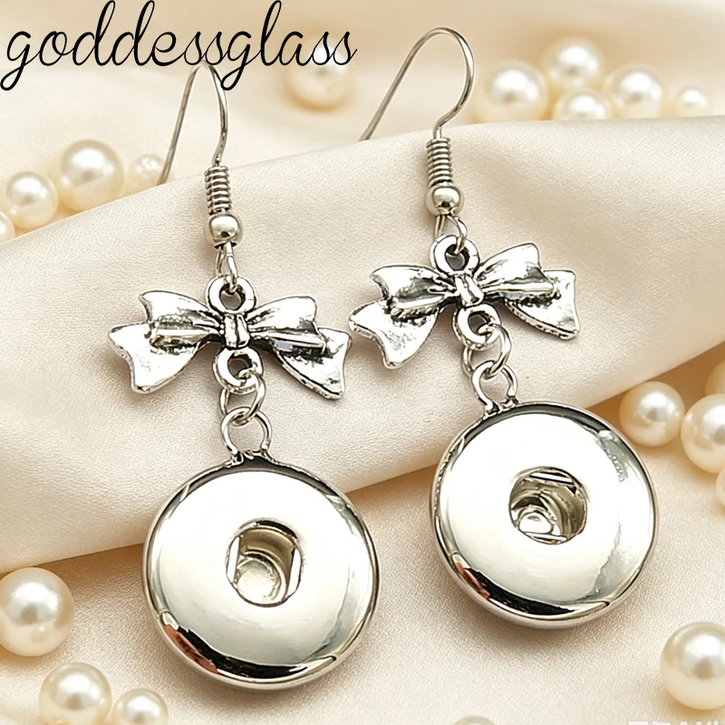 Charm Simple Round Bow Style Eardrop 12mm/18mm Snap Earring Fit 12mm/18mm Snap Buttons Jewelry DIY Accessories JA0007