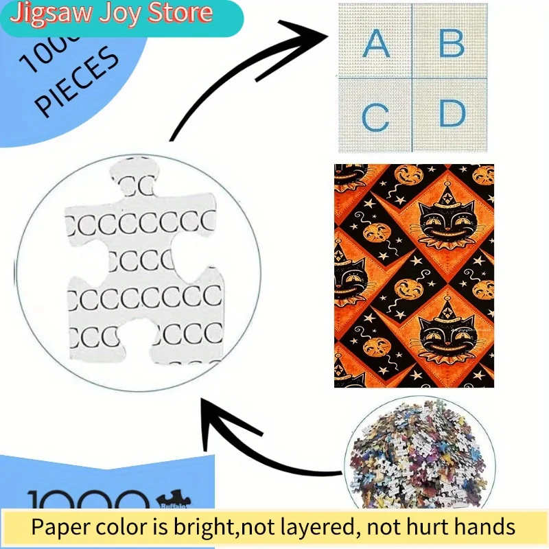 1000 stuks papieren puzzel, puzzel, (Halloween zwarte kat pompoenontwerp, Halloween-puzzel, zwarte kattenpuzzel, pompoenpuzzel)