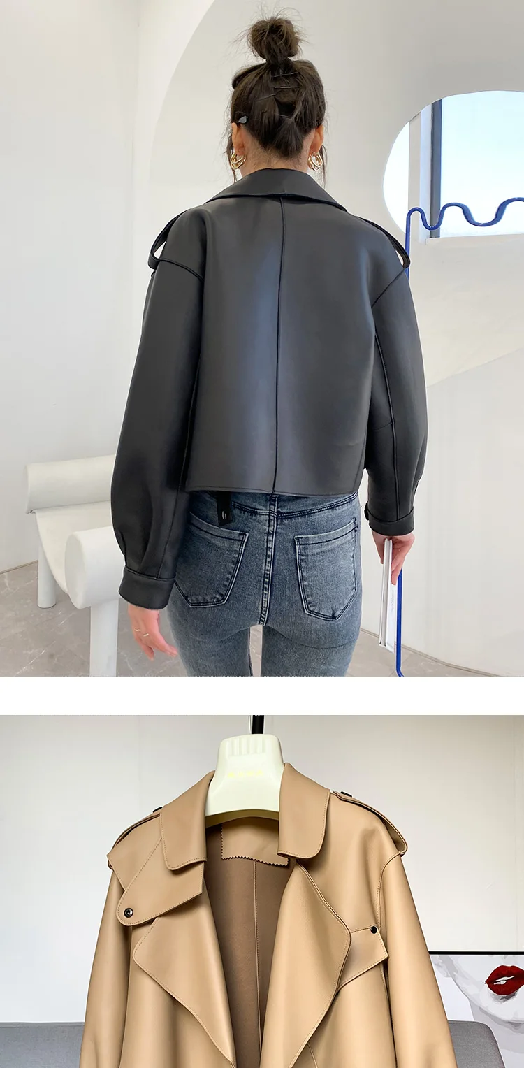 Genuine Sheepskin Leather Biker Jacket - Womens Winter Spring Coat
