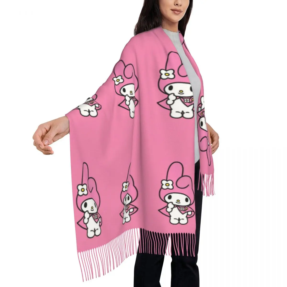 Custom Melody Cartoon Scarf Wrap for Women Long Winter Fall Warm Tassel Shawl Unisex Scarves