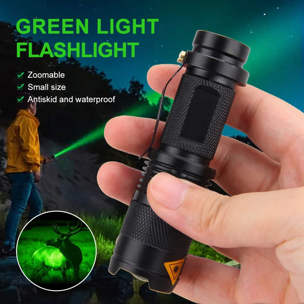 Mini LED Flashlight Green/Red Zoomable Tactical Torch Lamp Hunting Portable Torch Flash light Adjustable Flashlight for Hiking