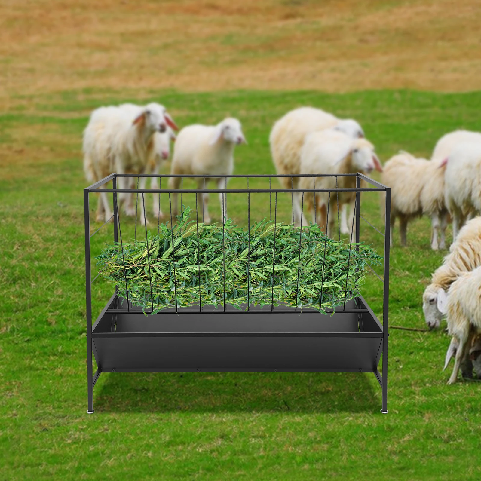 Pasture Hay Feeder, Heavy Duty 2-in-1 Livestock Feeder, Large-Capacity Hay Feeder