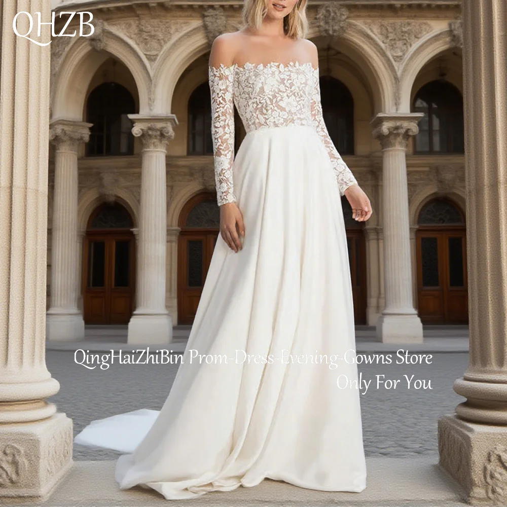 

Customized Elegant Ivory Wedding Dresses Boat-Neck Floor-Length Sweep Train Brides Dress Women Vestidos De Novias Gowns 2025