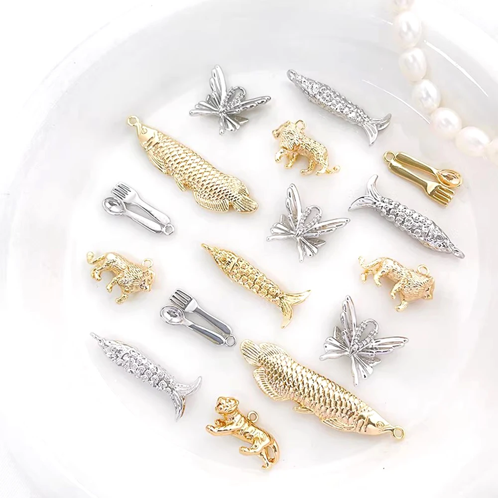 

Позолоченный сплав с подвесками в виде льва, рыбы, бабочки для самостоятельного изготовления модных украшений: ожерелий, браслетов, аксессуаров для одежды