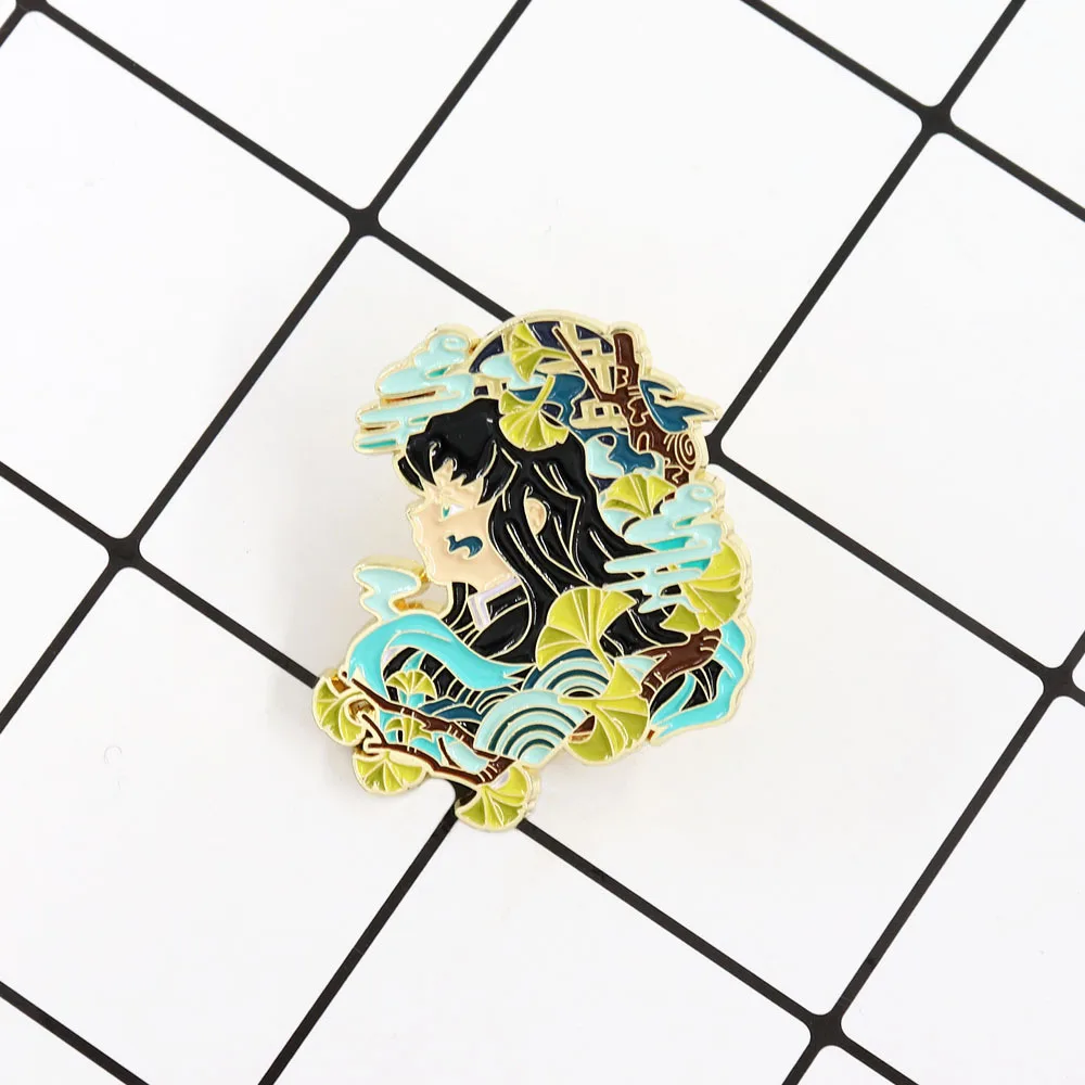 Anime Demon Slayer Kimetsu No Yaiba Tokitou Muichirou Cosplay Costume Badge Pin Accessories Backpack Pendant Metal Prop Brooch