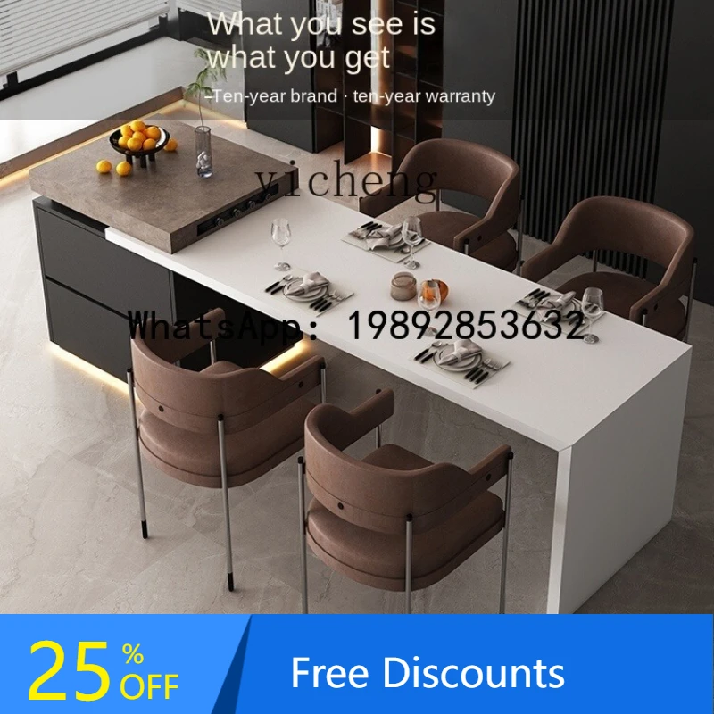 

Stone Plate Kitchen Island Dining Table Integrated Household Retractable High-End Open Kitchen