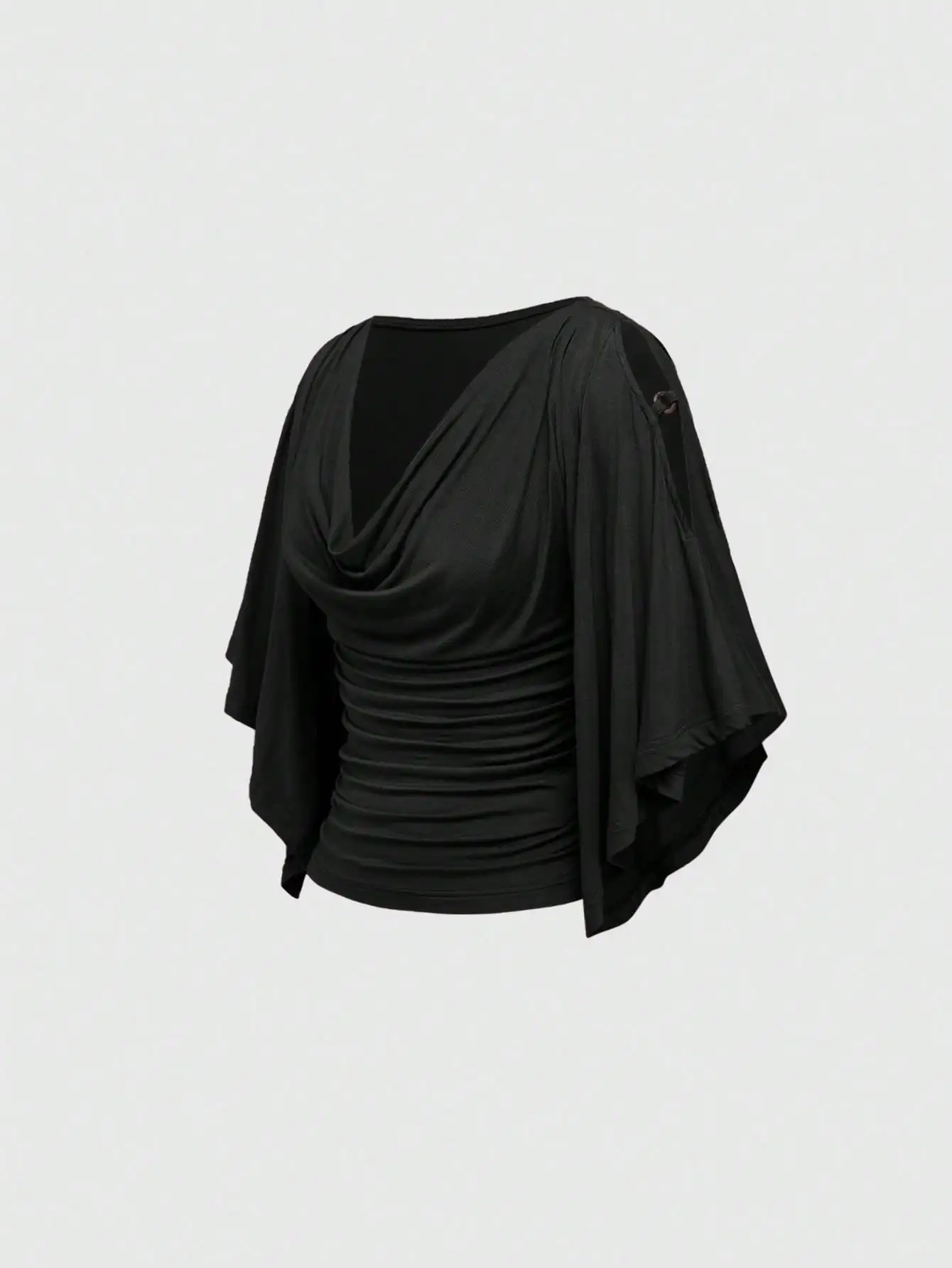 

Футболка ROMWE в стиле хиппи, винтажная, свободного кроя, с декором из деревянных бусин, драпировкой на шее, сборкой на талии, рукавами «летучая мышь»