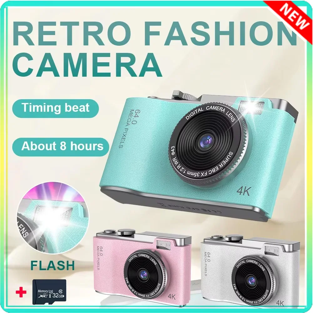 4K HD Digital 64MP Camera Autofocus Photography Video Camcorder 2.4'' Screen for Kid Adult Beginners Vlogging Camera With 32GB