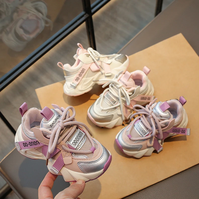 Children's Sports Shoes 2024 Spring and Autumn New Girls Fashion Casual Wear-Resistant Student Mesh Breathable Running Shoes