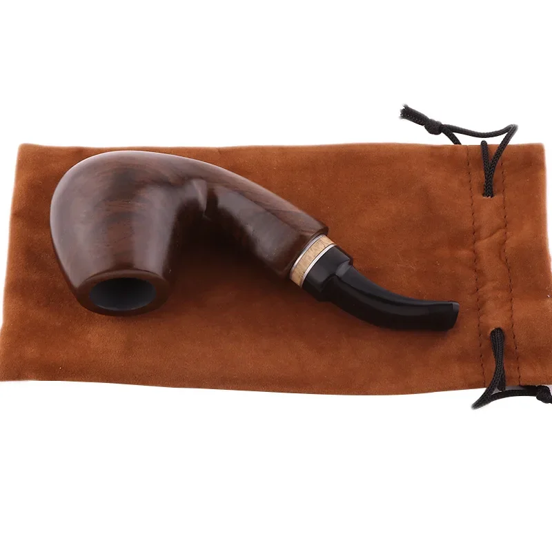 Best Ebony Wood Pipe with Filter Smoking Pipe Chinese Style Tobacco Pipe with 10 Tools Handmade Bent Smoke Tool 9mm