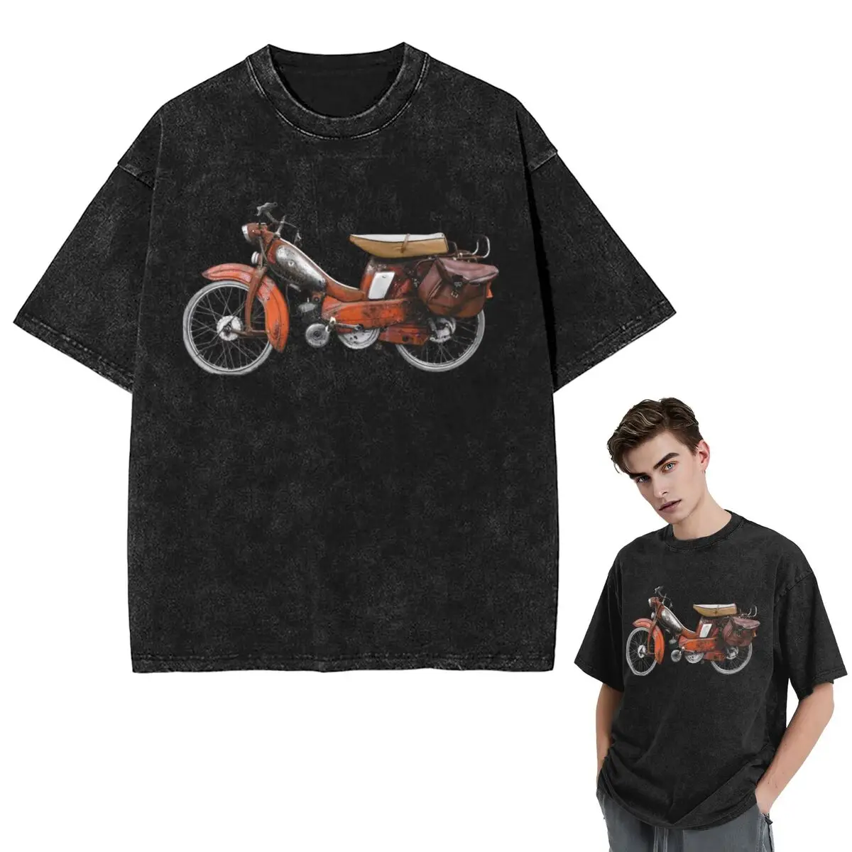 

Streetwear T-Shirts Vintage French Motobecane Moped Washed T Shirt Short Sleeve Hip Hop T-Shirt Tops Tees for Men Women