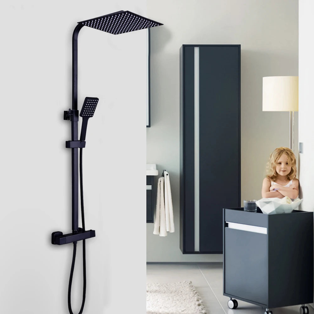 Schwarzes thermostatisches Duschset, verstellbar und einziehbar, sorgen für ein beruhigendes und entspannendes Duscherlebnis – Detail 1