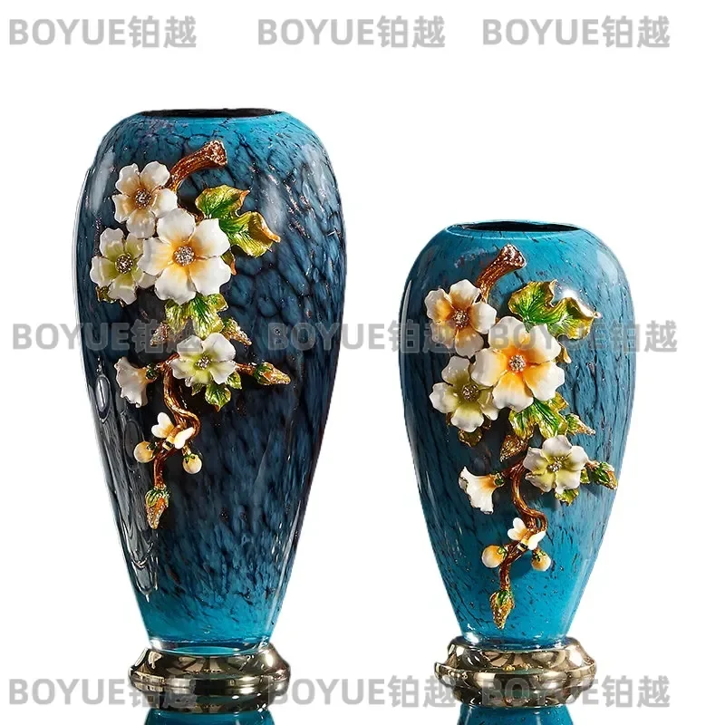 Luxury Enamel Colored Glass Vase Elegant Flower Arrangement Ornament for Living Room Entrance European American Home Decor