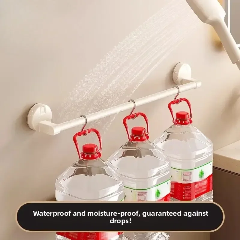 Cream White Space Aluminum Towel Rack, Wall Mount Adhesive Bathroom Towel Bar, No Drill Suction Rod Holder for Kitchen Toilet