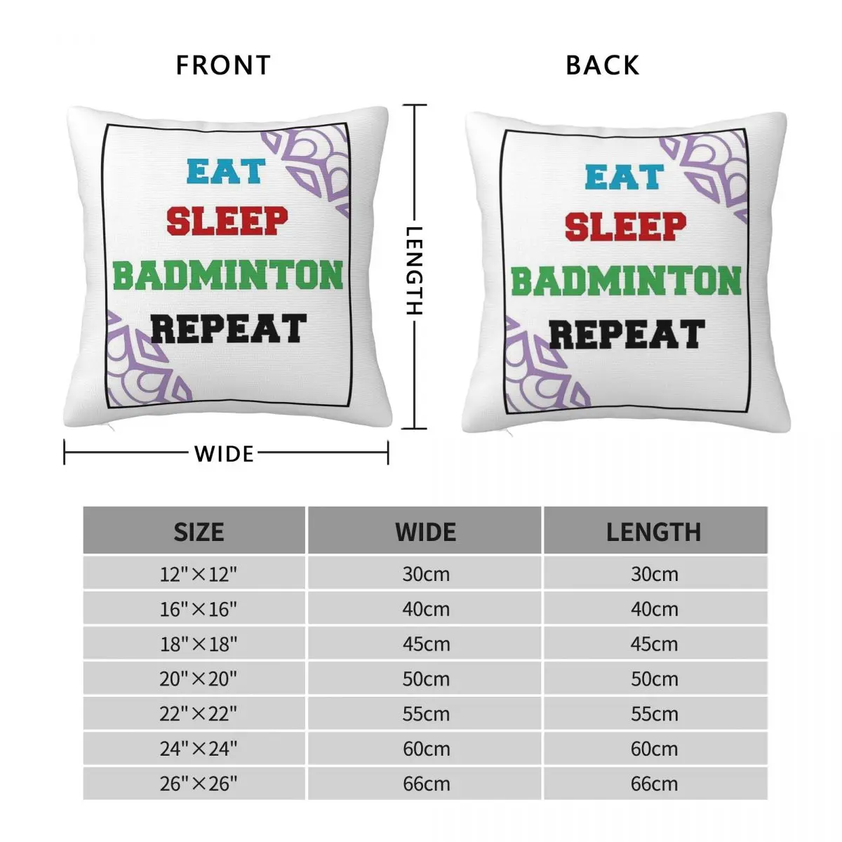 Eat Sleep Badminton Repeat Pillowcase Polyester Linen Velvet Printed Zip Decor Throw Pillow Case Car Cushion Case
