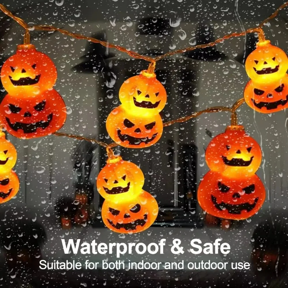 1PC 1.5M10LED/3M20LED Halloween Pumpkin Shaped LED String, Battery Powered, Holiday Party Haunted House Decoration Props