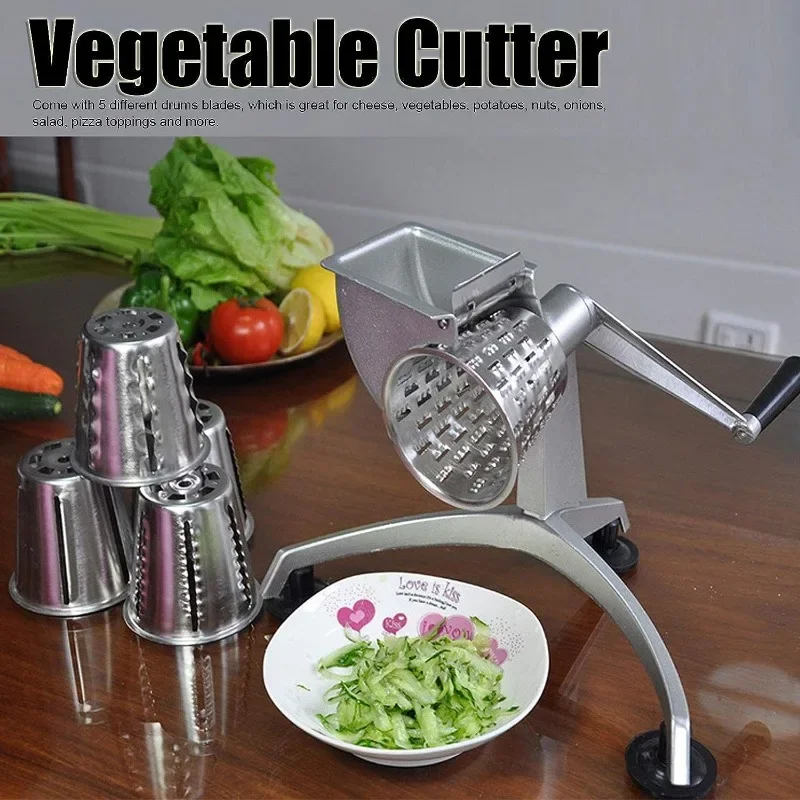 Food Shreder Multi Functional Hand Crank Cutter Vegetable Cheese Grater Nut Grinder Food Processors with 5 Stainless Steel Blade