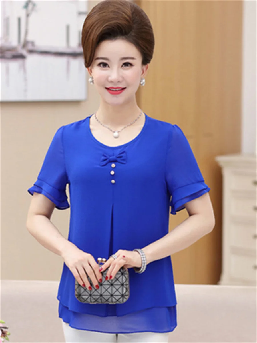 5XL Women Spring Summer Blouses Shirts Lady Fashion Casual Short SleeveO-Neck Collar Solid Color Blusas Tops G2193