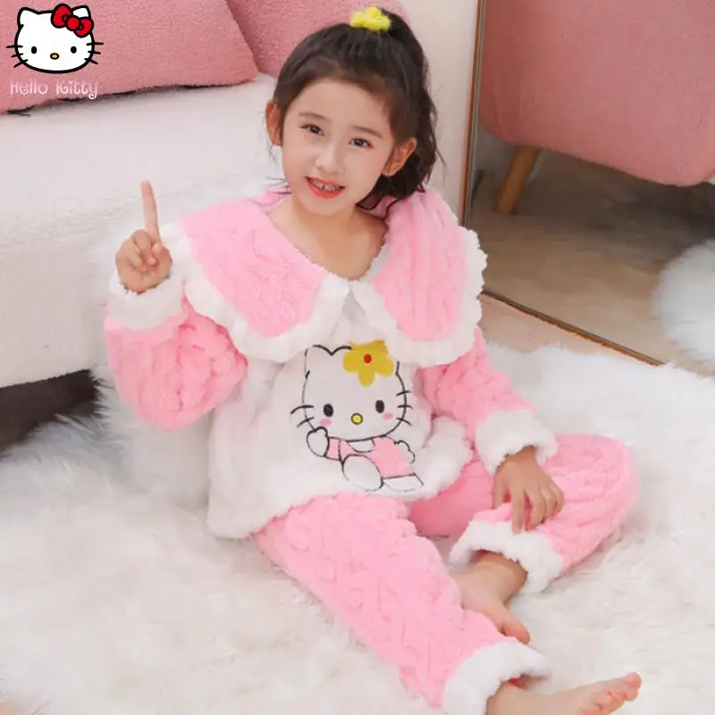 

Одежда для девочек в стиле аниме «Hello Kitty Kuromi», утепленный пижамный комплект, кавайный мультфильм, новая осенне-зимняя студенческая теплая домашняя одежда Sanrio