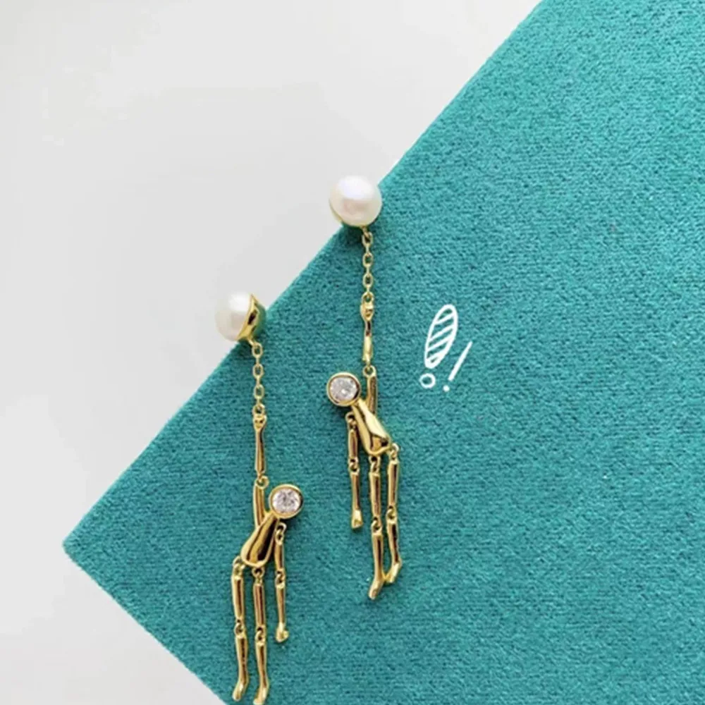 Pearl earrings S925 silver puppet human earrings long earrings South Sea Pearl AAA 6-7mm 7-8mm 8-9mm