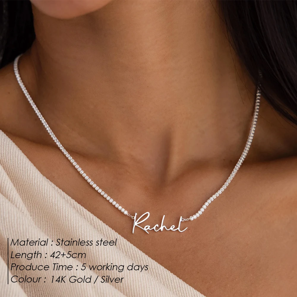 EMANCO Custom Name Necklace for Women Zircon Personalized Iced Out Chain Choker Stainless Steel Jewelry Mother Kids Gift