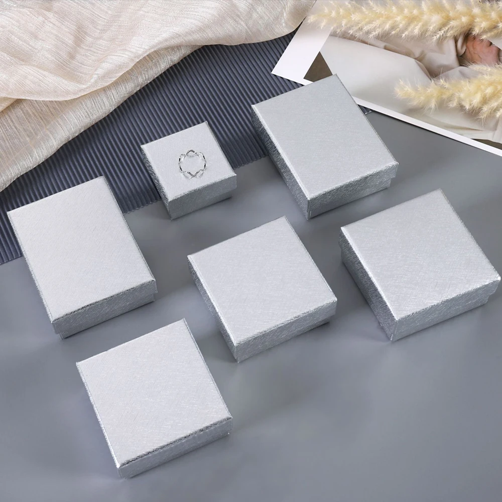 24pcs Silver Jewelry Cardboard Box with Black Sponge Jewelry Accessories Display Tool Ring Earring Packaging Case Gift Container