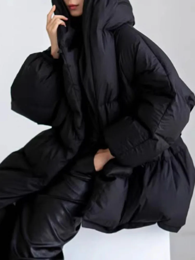 LANMREM-Doudoune à capuche pour femme, haut de gamme, noir, hiver, ceinture, taille froncée, vestes chaudes, mode, nouveaux vêtements, 2uto, 4243,