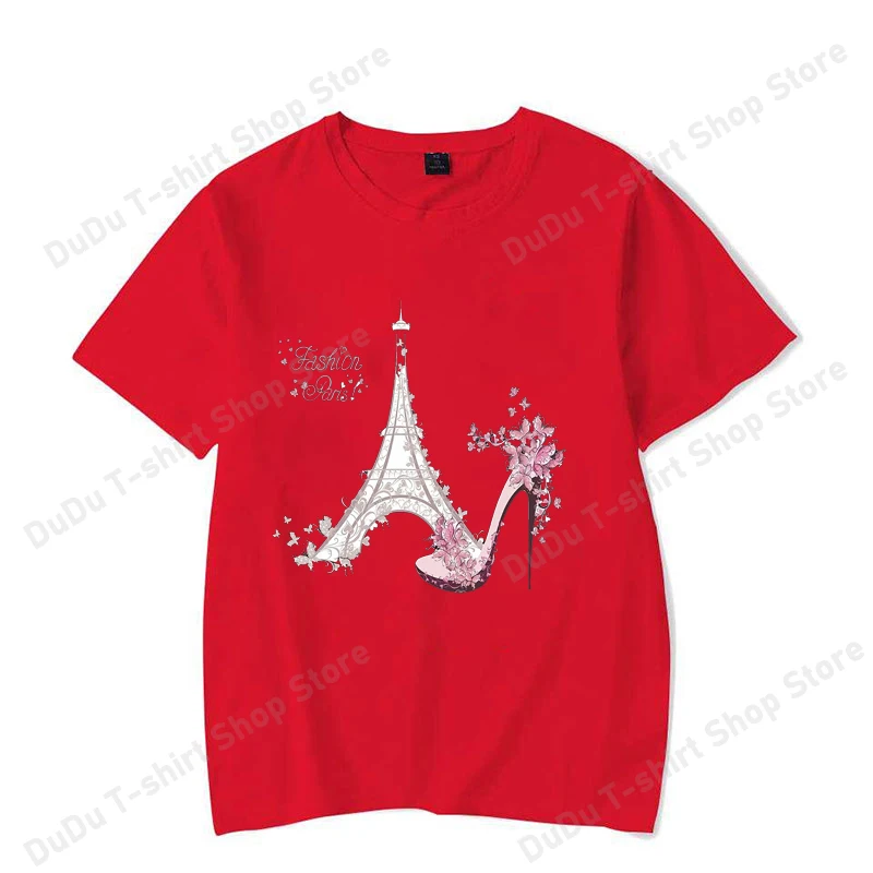 Vibrant Eiffel Tower Graphic Tee Casual Short Sleeve Crew Neck Top for Spring & Summer with Comfortable for Women