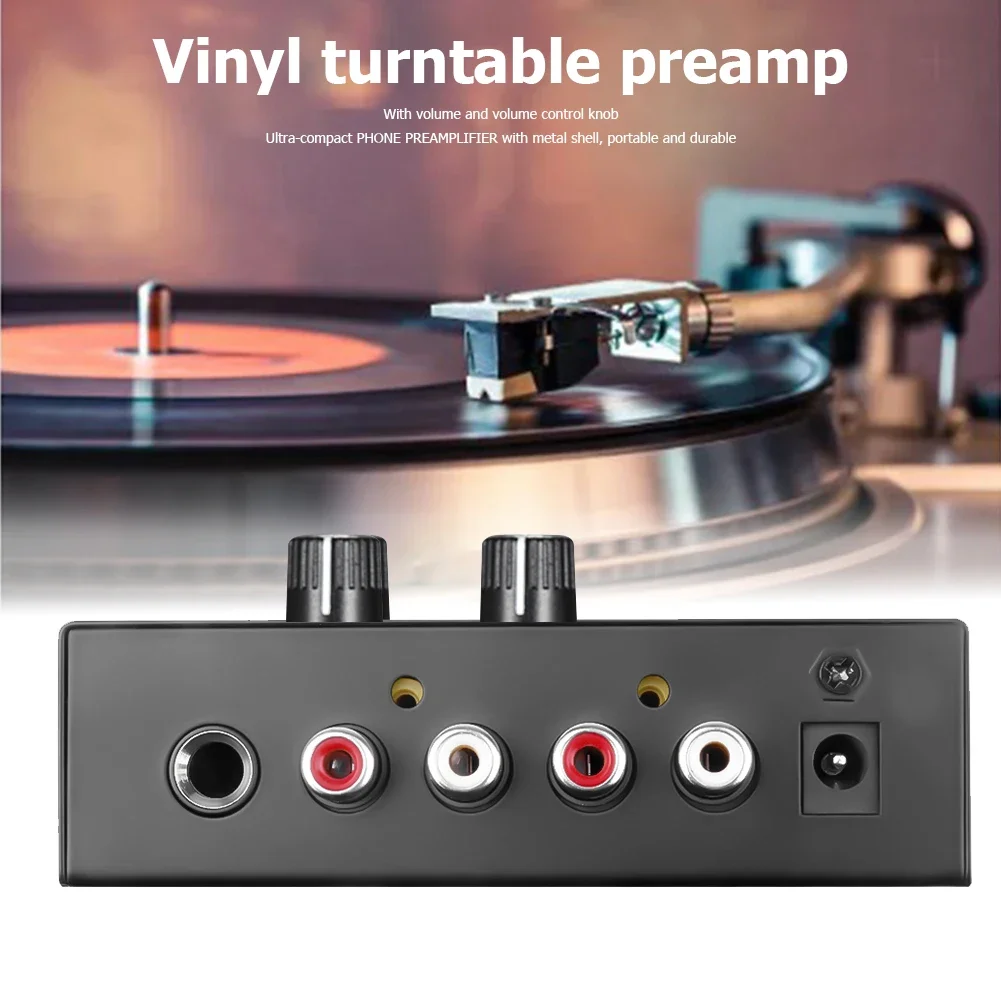 Portable Phono Preamp Preamplifier With Level Volume Control For LP Vinyl Turntable RCA Input 1/4" TRS Output Interfaces