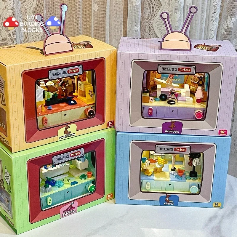 Anime mr. Bean House Szene Serie Baustein Kreativität klassische Häuser Modell Ziegel Dekoration Puzzle Spielzeug für Weihnachts geschenke