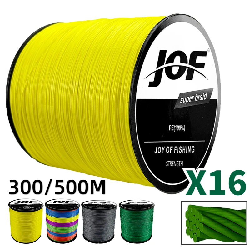 

JOF New Upgrade 16 Strands 500M 300M MultiColor Braided Fishing Line High Stength PE Main Wire for Salt/Freshwater Fishing Pesca