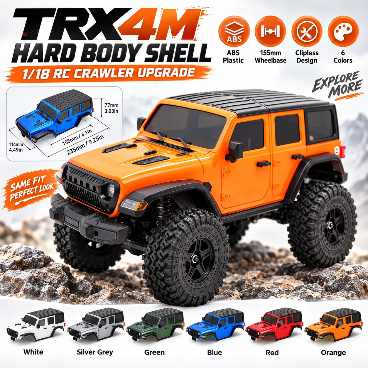 1:18 RC Crawler Car Shell Car Casing Simulation Hard Body Pickup Body Shell 6.10in Wheelbase For 1/18 RC Car TRX4M Upgrade Parts